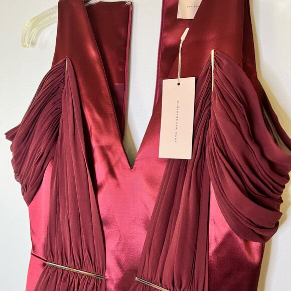 NWT Christopher Kane Runway Off Shoulder V-Neck Mini Dress Burgundy Sz 8 - Picture 5 of 8